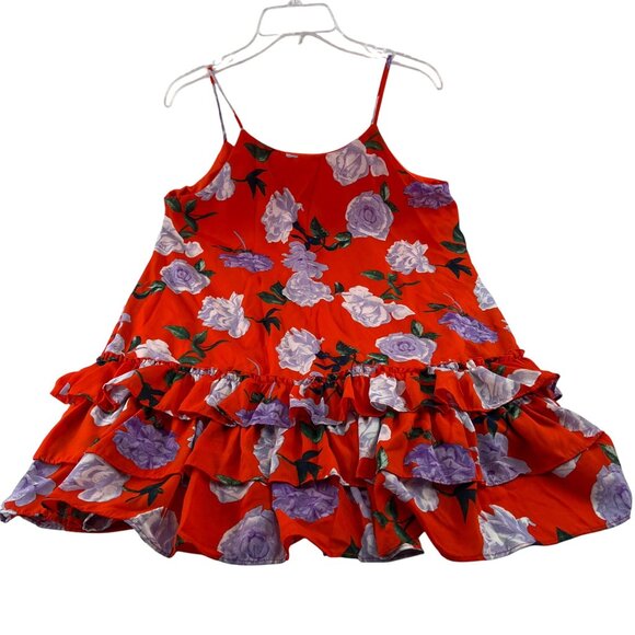 Latowne Red Floral Ruffle Hem Dress Size Large Spaghetti straps lined - Picture 5 of 7